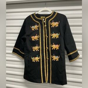 Bob Mackie Black Jacket with Colorful Elephant Embroidery Size XS